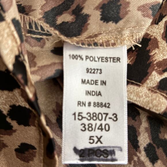 Amoureuse Pajama Top 5X Leopard Print Satin Glam Sexy - Picture 5 of 6